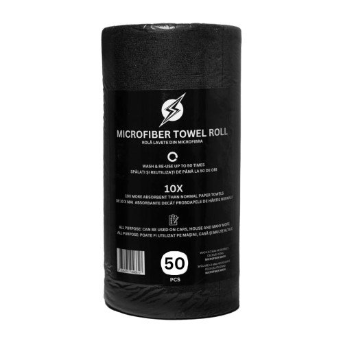 Rola Lavete Microfibra Flash Detail Microfiber Towel Roll, 200GSM, 30 x 30cm, Negru, 50 buc