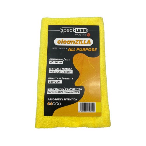 Laveta Microfibra Profesionala speckLESS cleanZILLA, Galben, 380 GSM, 40x40cm, 3buc