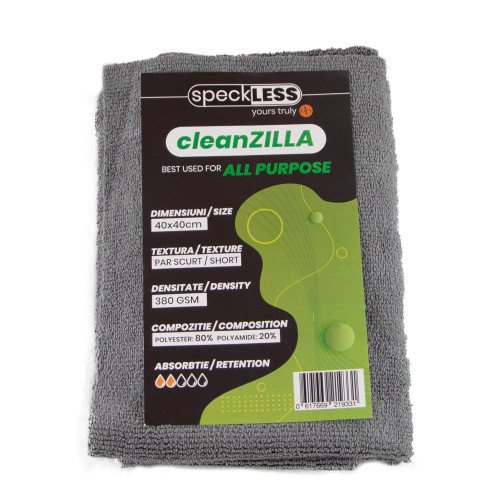 Laveta Microfibra Profesionala speckLESS cleanZILLA, Gri, 380 GSM, 40x40cm, 3buc