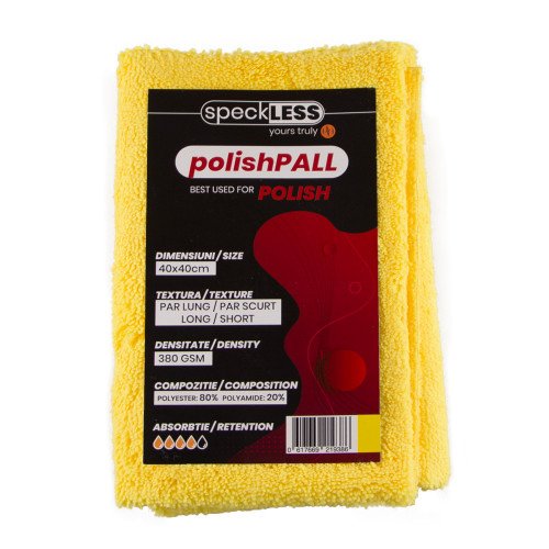 Laveta Microfibra Profesionala speckLESS polishPALL, Galben, 380 GSM, 40x40cm, 3buc