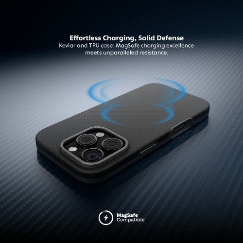 Husa Iphone 16 Pro Max Clip-On MagSafe Vetter Aramid Fiber Hybrid Kevlar Slim, Negru