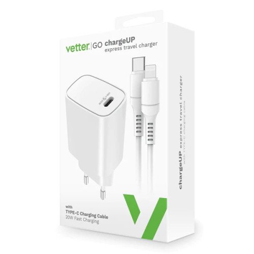 Incarcator Retea Vetter chargeUP Lightning, Smart Travel, 20W, Alb